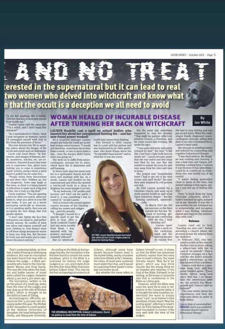 Ex Satanist Carrie and a witch Good News UK paper