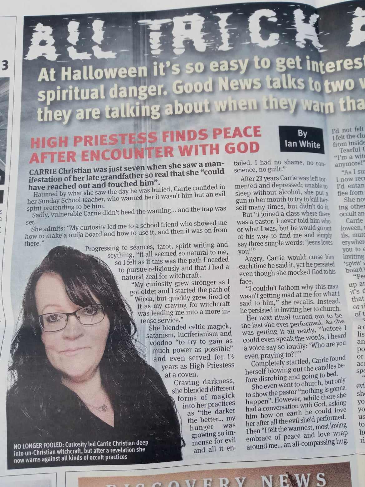 Ex Satanist Carrie in Good News UK paper Halloween 1